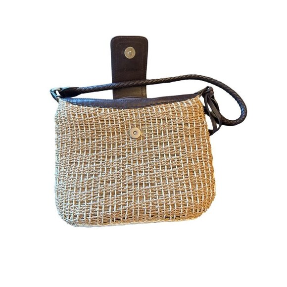 Brighton Woven Straw Shoulder Bag Leather Trim Purse Zip Top - Picture 6 of 6